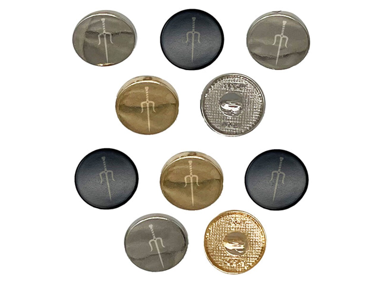 Ninja Weapon Sai 0.6" (15mm) Round Metal Shank Buttons for Sewing - Set of 10